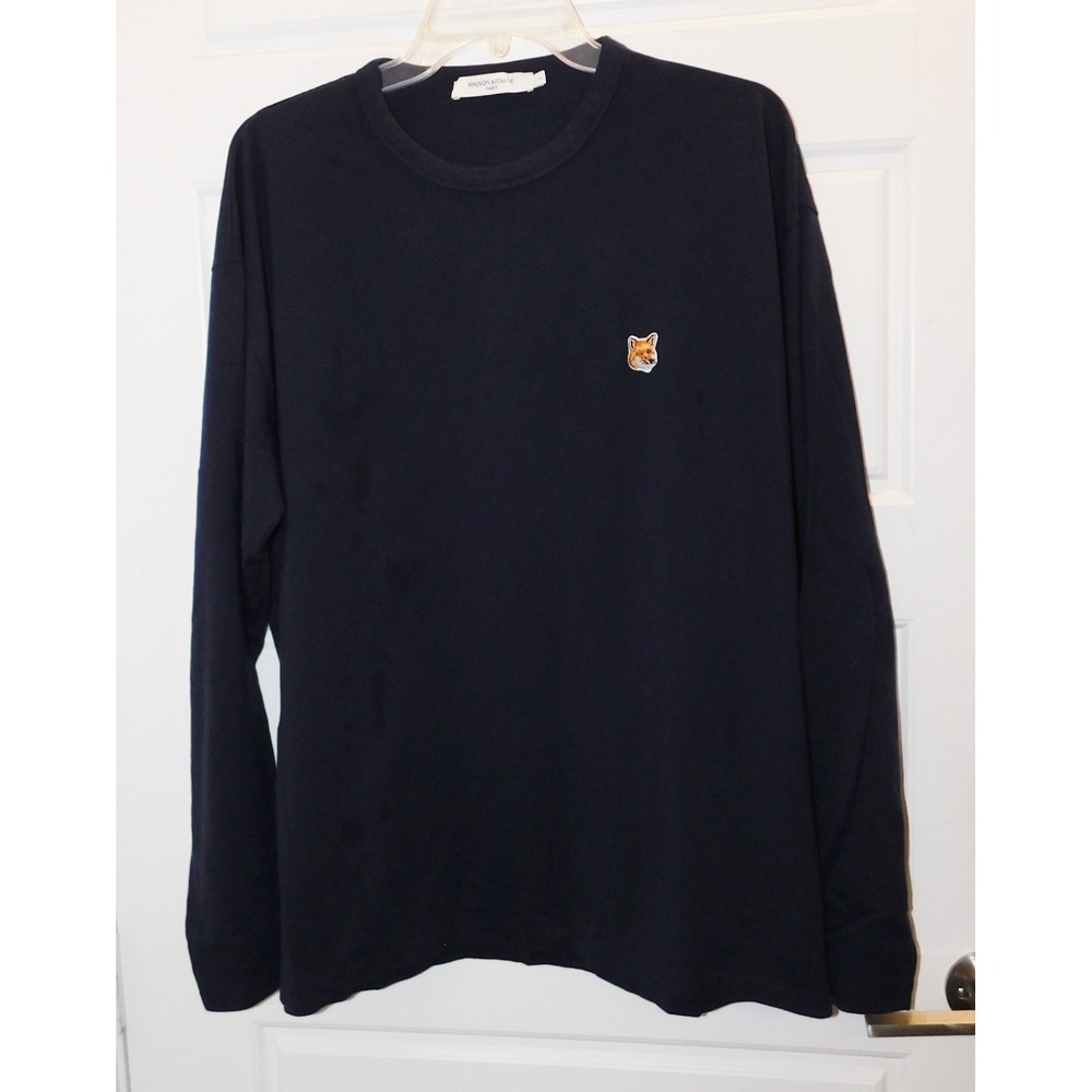 Maison Kitsune Men's Navy Blue Crewneck Sweatshirt Pullover Logo Fox Size Large